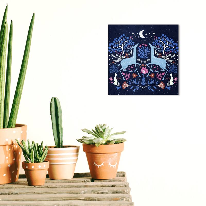 Wynwood Studio Canvas Animals Lunar Night Dance Pink and Modern & Contemporary Wall Art Canvas Print - 12 x 12