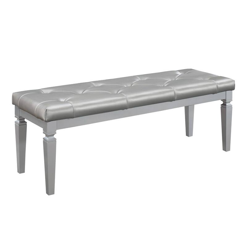 Modern Glam Silver Finish 1pc Bench Tufted Seat Foam Cushioned Faux Leather Upholstery Bedroom Furniture Home Decor - Silver