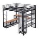 preview thumbnail 5 of 9, Full Size Loft Bed with Storage Iron Mesh and Mdf Shelves, Metal High Loft Bed with Open Wardrobe