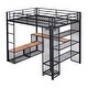 preview thumbnail 5 of 6, Full Size Loft Bed with Storage Iron Mesh and Shelves and Open Wardrobe, Metal Bed with Ladder for Bedroom, Black