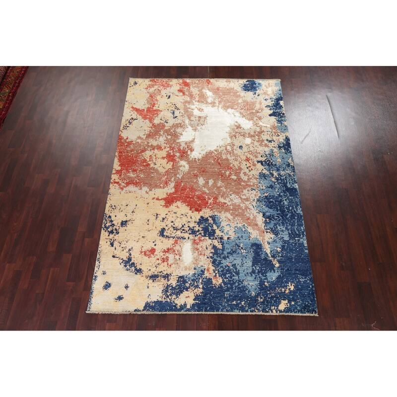 Vegetable Dye Wool/ Silk Abstract Area Rug Hand-knotted Modern Carpet - 6'5" x 9'6"