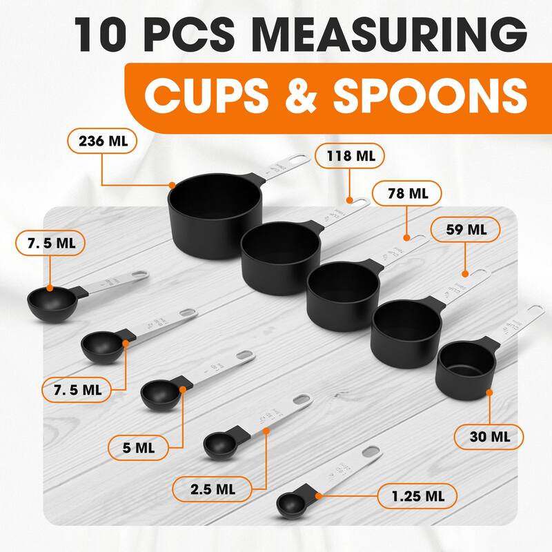 Cheer Collection Measuring Cups and Spoons Set for Precise Cooking and Baking 10 Piece Nesting Design