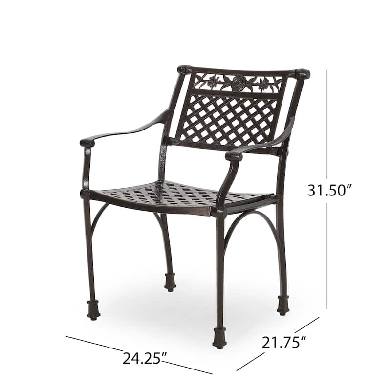 Roomfitters Cast Aluminum Outdoor Chair Set with Lattice Backrest and Classic Arm Design for Patio or Garden Seating, Bronze