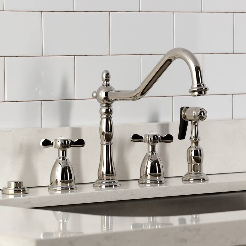 Kingston Brass Heritage Cross Kitchen Faucet with Side Spayer