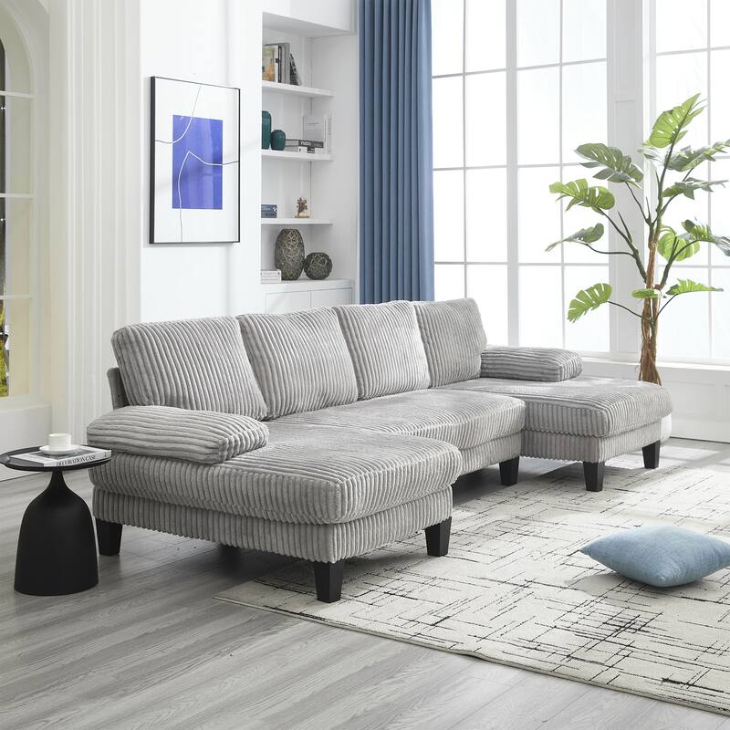Symmetrical Corduroy Double Chaise Couch U-shaped Sectional Sofa