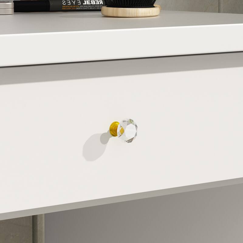 Makeup Vanity Set wi/Lighted Mirror, Storage Shelves and Drawers White - 31.5"L x 15.7"W x 55.1"H