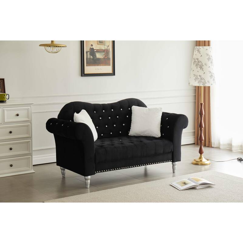 Velvet Rolled Arm Chesterfield Loveseat