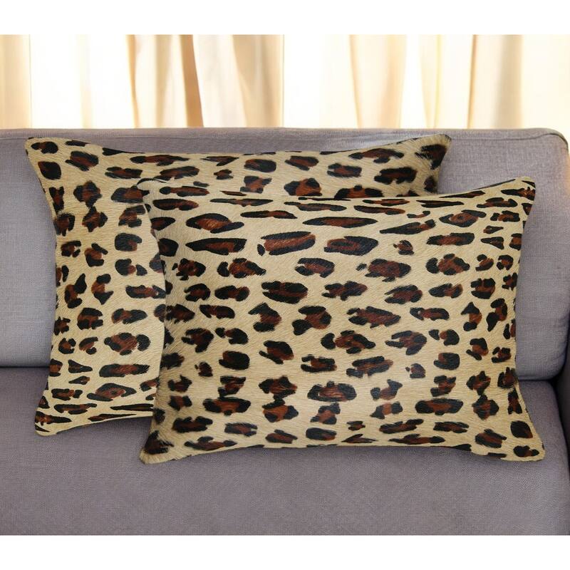 Set of Two 12" X 20" Brown and Black Leopard Cowhide Lumbar Throw Pillows - Brown/Black