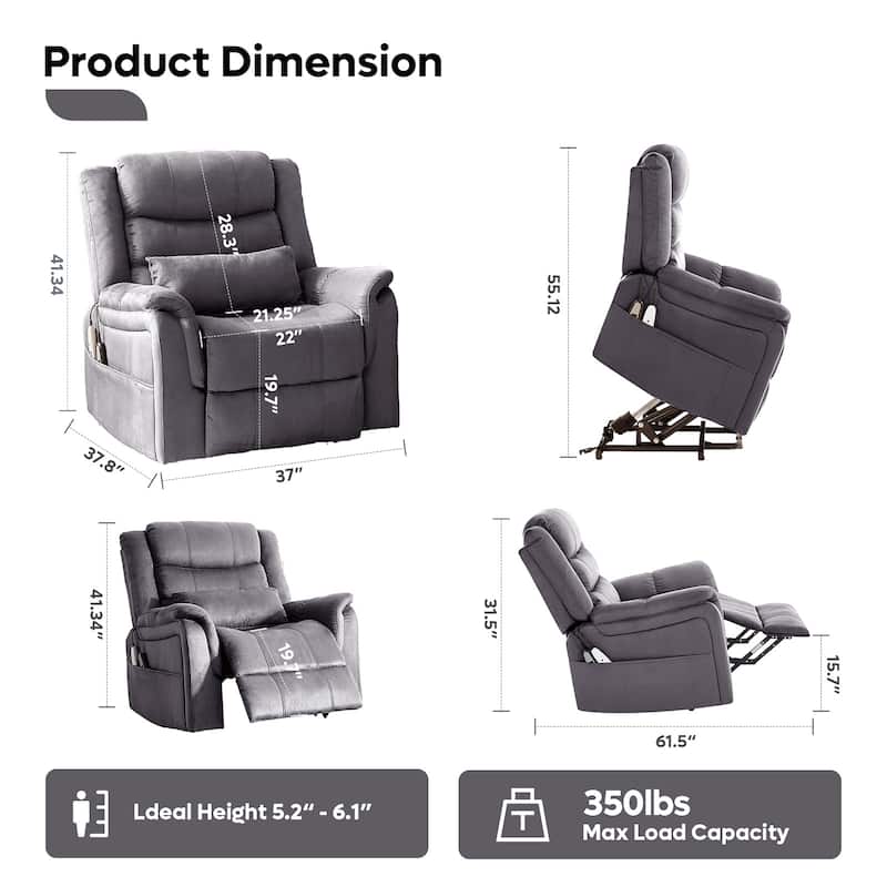Bestier 37" Power Lift Recliner Chair With Massage and Heating, Electric Lift Recliner Single Sofa with Side Pockets for Elderly