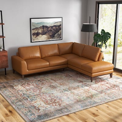 Miamo Mid Century Living Room Top Leather Corner Sectional Sofa in Tan