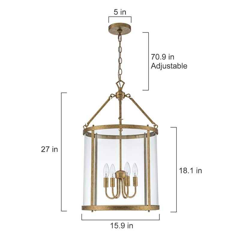 4 - Light Farmhouse Lantern Glass Drum Chandelier for Entryway