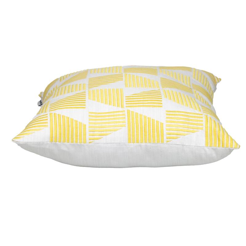 HomeRoots 18" Yellow and White Geometric Cotton Throw Pillow With Embroidery