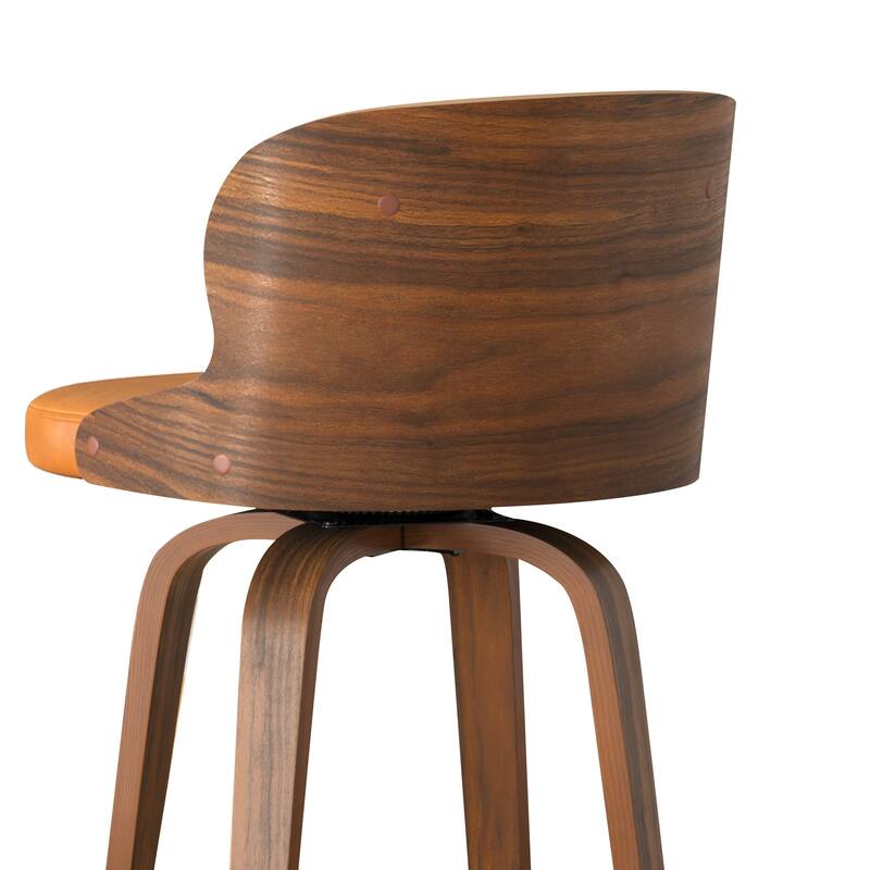 26 in. Counter Height Stool, Wooden Swivel Barstool PU Leather with Low Back
