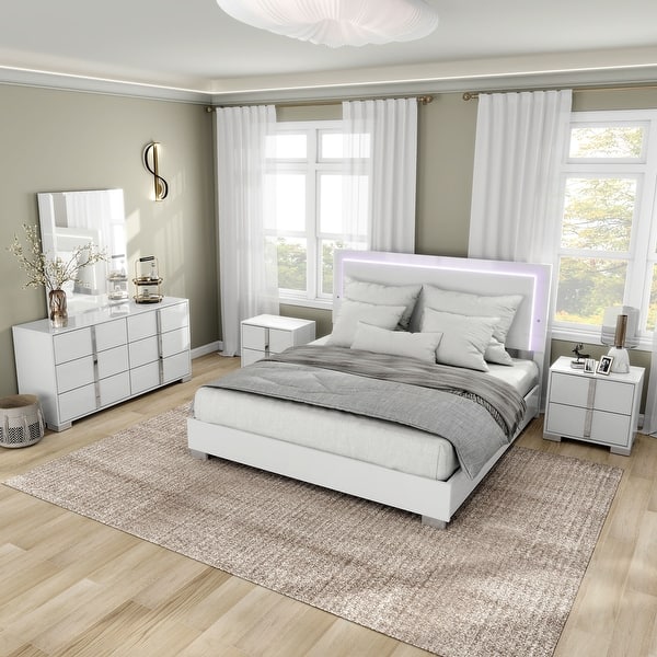 slide 2 of 31, Furniture of America Erina Modern Glossy 5-Piece Panel Bedroom Set White - King