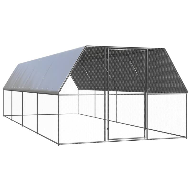 vidaXL Chicken Cage Silver and silver grey Galvanized steel, polyethylene - 118.1" x 315.0" x 78.7"