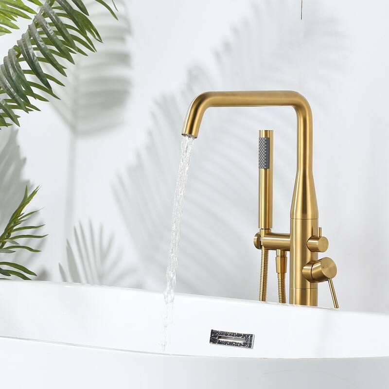 WOWOW Minimalist Freestanding Bathtub Faucet with Handheld Shower