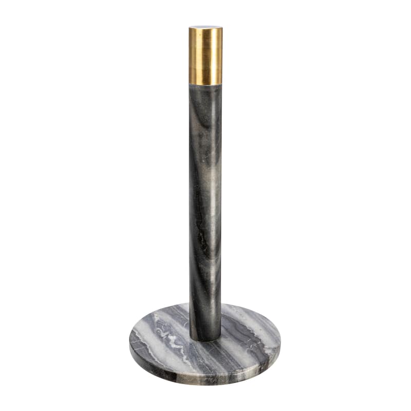 Marble Paper Towel Holder with Brass Accent Band - 6.0"L x 6.0"W x 12.0"H - Grey Marble