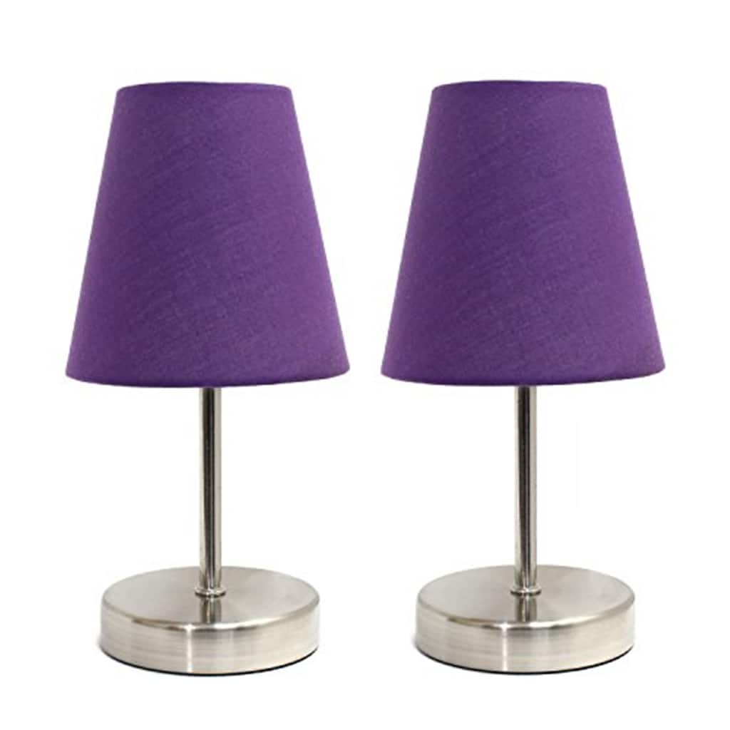 10.5 in. Sand Nickel Finish Table Lamp with Purple Shade, Stick Table Lamp for Living Room Tables, Set of 2