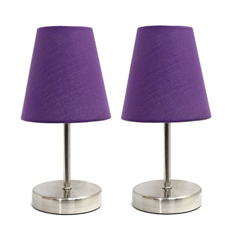 10.5 in. Sand Nickel Finish Table Lamp with Purple Shade, Stick Table Lamp for Living Room Tables, Set of 2