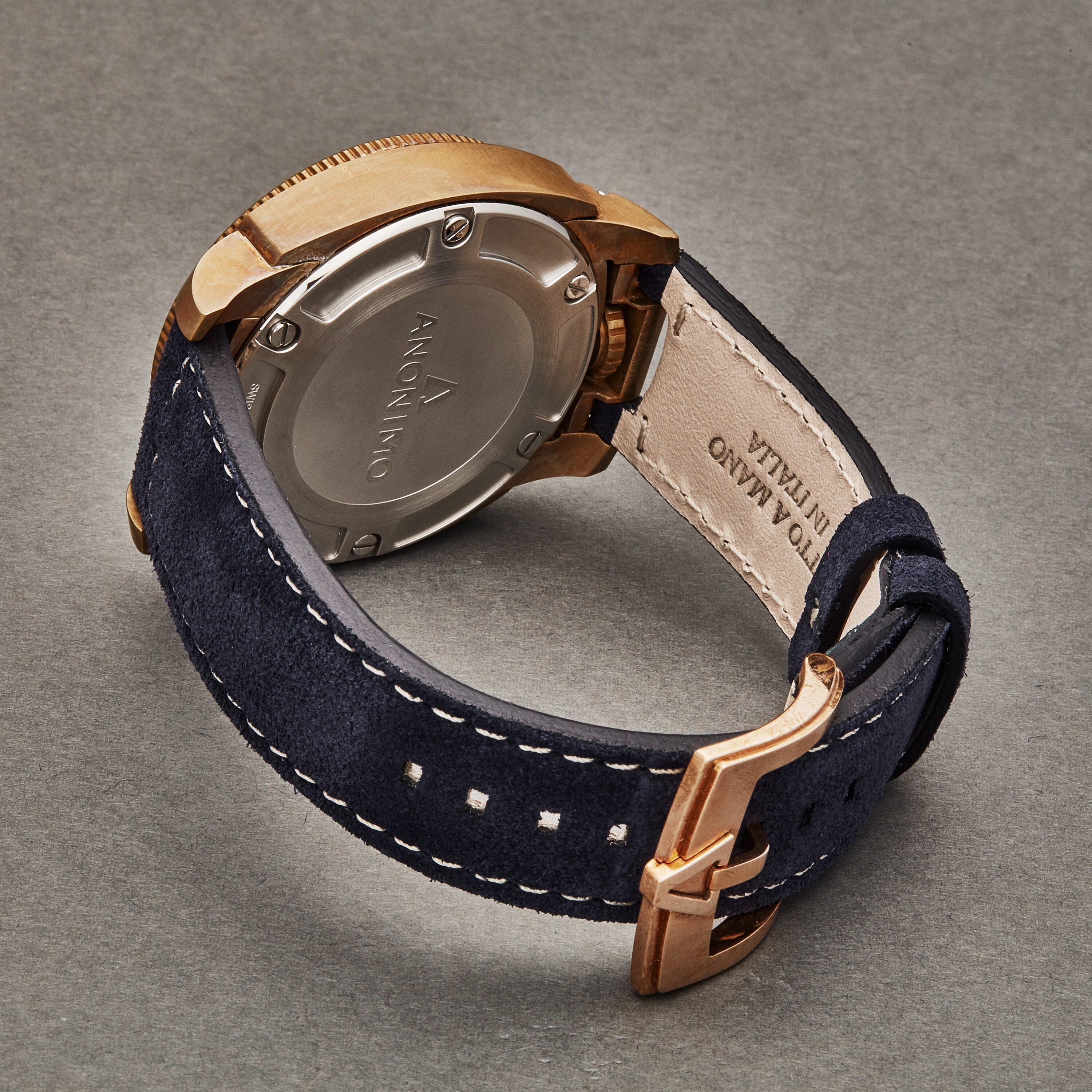anonimo men s am 1020 04 003 a03 militare blue dial leather strap bronze swiss automatic watch