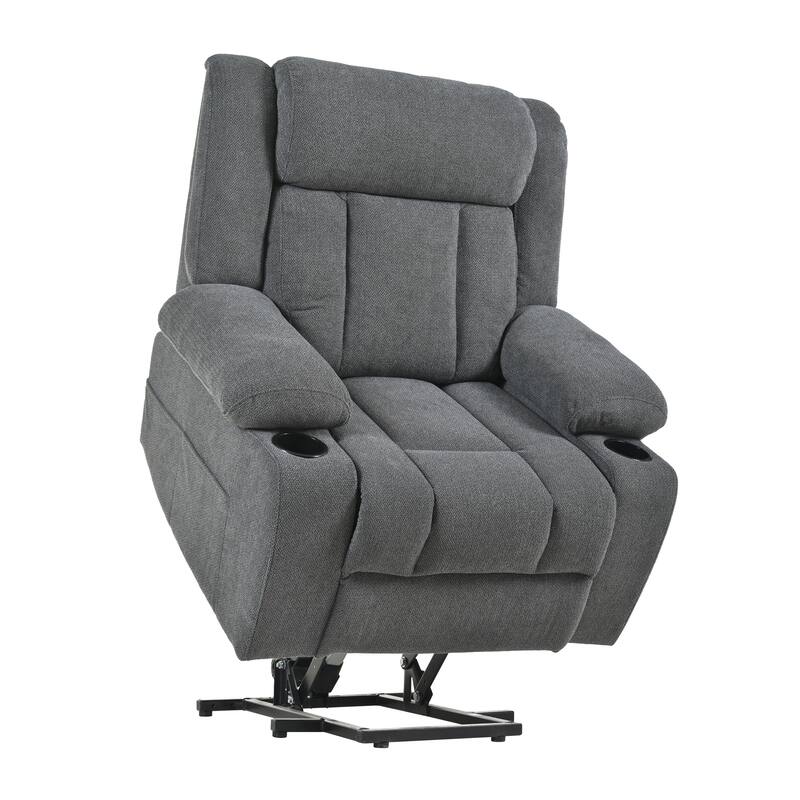 Power Lift Recliner Chair For Elderly,Fabric Lift Chairs W/ Extended Footrest With 2 Cup Holders,Side Pockets,Remote Control