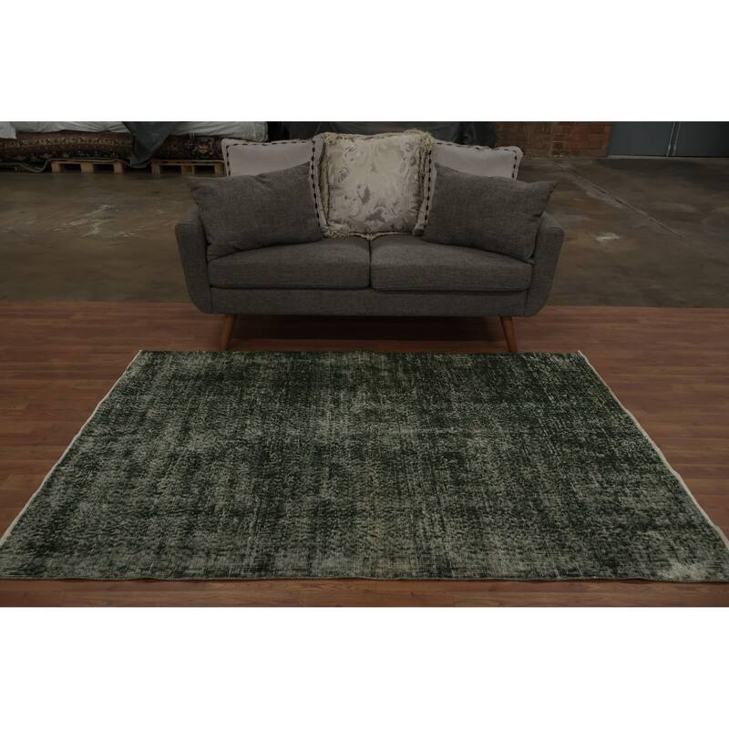 Hand Knotted Oriental 100% Wool Carpet Transitional Abstract Green Anatolian Area Rug - 6' 9'' X 4' 7''
