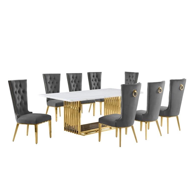 Best Quality Furniture D312/3-SC330-7 Dining Set with 79" White Marble Top
