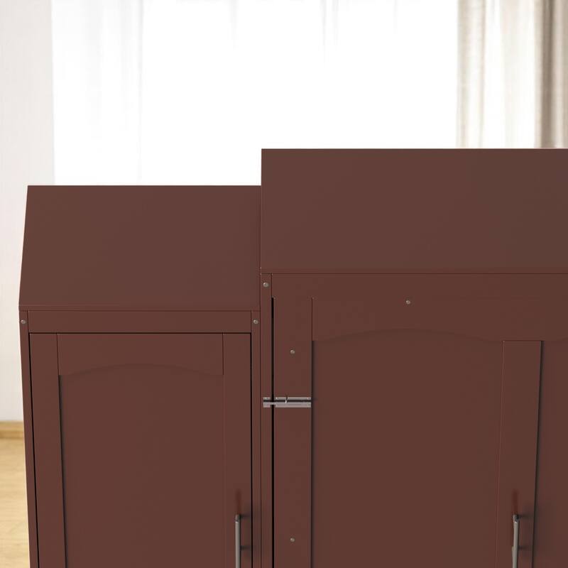 Full/Queen Murphy Bed with 2 Wardrobes and Shelf, Foldable Wall Bed Frame with Storage for Guest Room or Bedroom