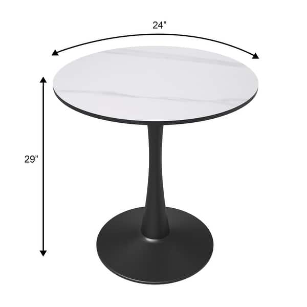 dimension image slide 1 of 2, Bristol 24" Round Minimalist Dining Table for 4, Sintered Stone Top & Black Iron Pedestal Base for Kitchen & Dining Room