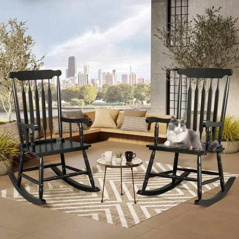 Solid Wood Patio Rocking Chair - 22.8 x 34.3 x 44.1 inch