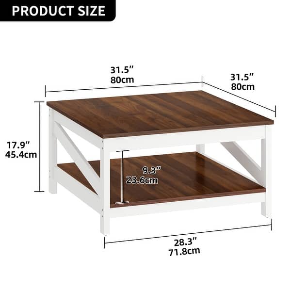 dimension image slide 4 of 9, Moasis Farmhouse Coffee Table with Shelf, 2-Tier Center Table for Living Room