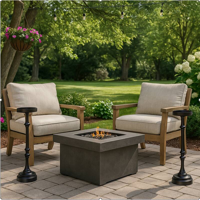 Glam Black Powder-Coated Steel Martini Pedestal Side Table, Indoor/Outdoor, Black