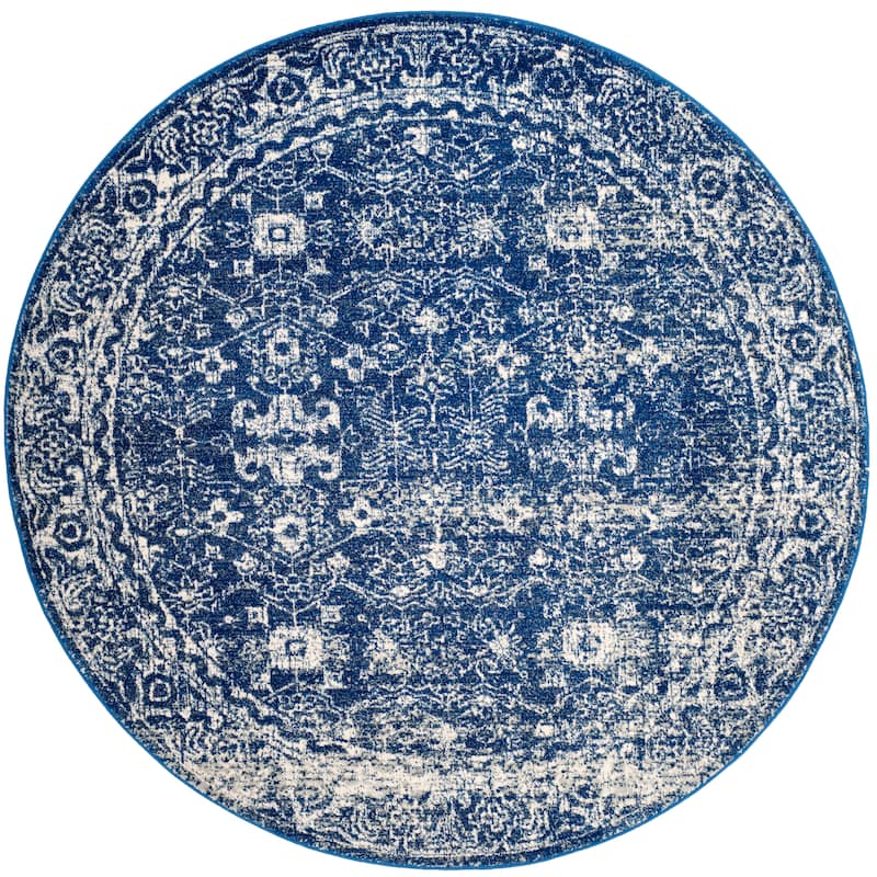 SAFAVIEH, Evoke Karola Vintage Boho Rug - 5'3" Round - Navy/Ivory