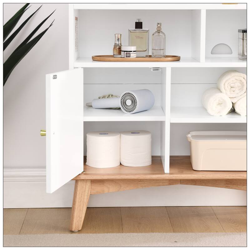 Colorblocking Storage Cabinet with Solid Wood Base