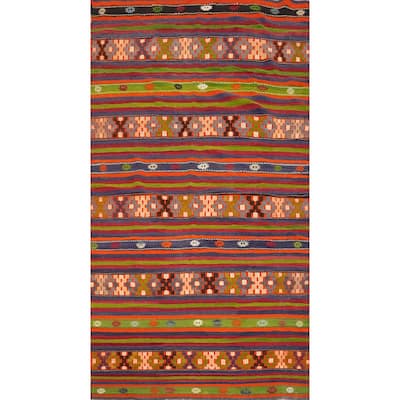 Hand Woven Oriental 100% Wool Carpet Southwestern Tribal Multi-Colored Kilim Area Rug - 10' 11'' X 5' 11''
