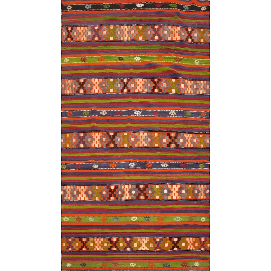 Hand Woven Oriental 100% Wool Carpet Southwestern Tribal Multi-Colored Kilim Area Rug - 10' 11'' X 5' 11''