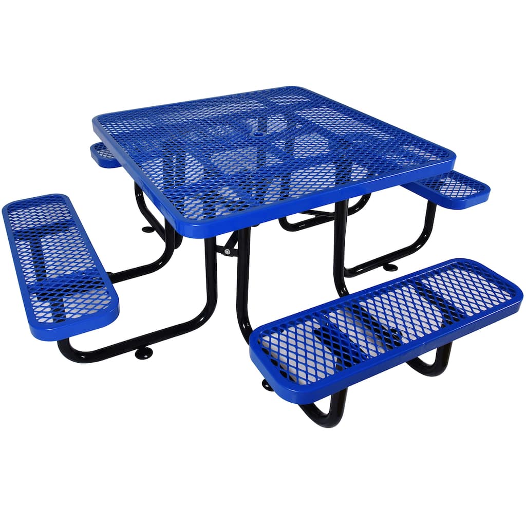 46'' Steel Round Picnic Table Outdoor Camping Picnic Table Heavy Duty Sturdy Picnic Table With Umbrella Hole For Garden