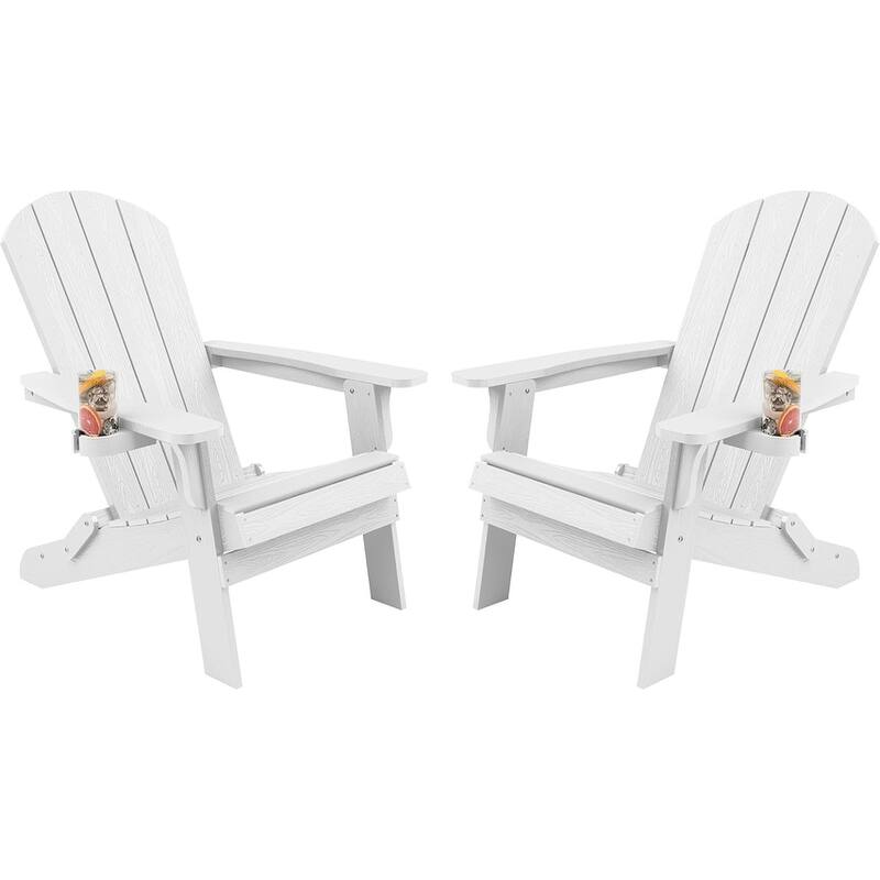 WINSOON All Weather HIPS Folding Oversized Adirondack Chair with Cup Holder - Whitex2