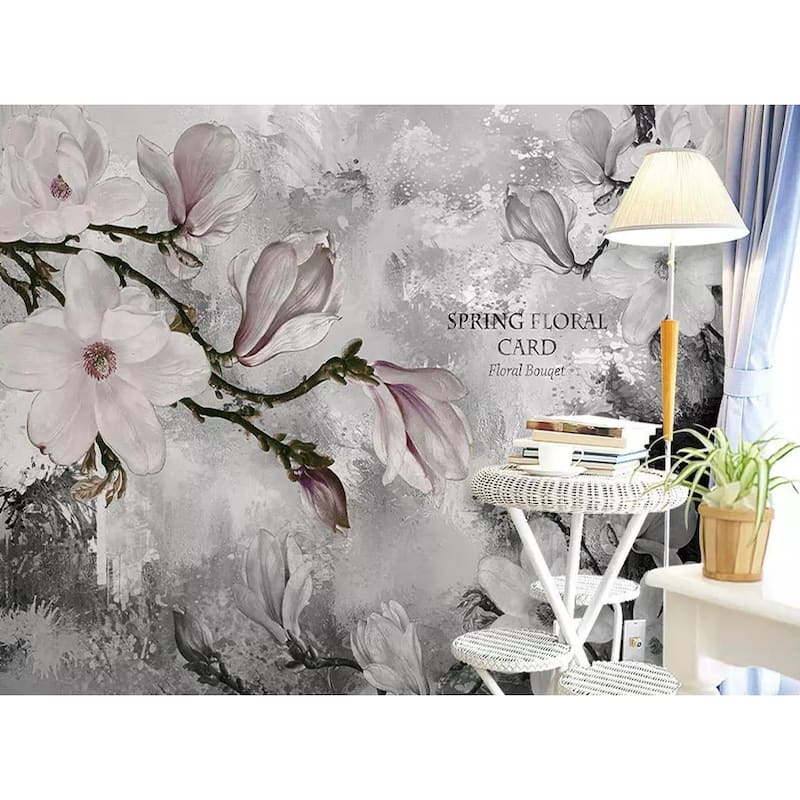 GK Wall Design Dark Magnolia Flowers Watercolor Blossom Removable Wallpaper