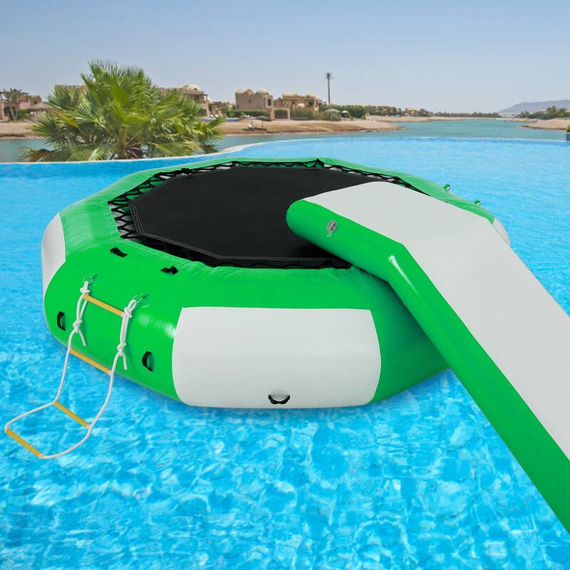 VEVOR Inflatable Water Trampoline Round Inflatable Water Bouncer with Ladder