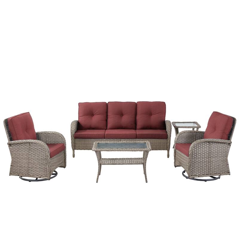 5 Pieces Sofa with Swivel Rocking Chairs Table Set