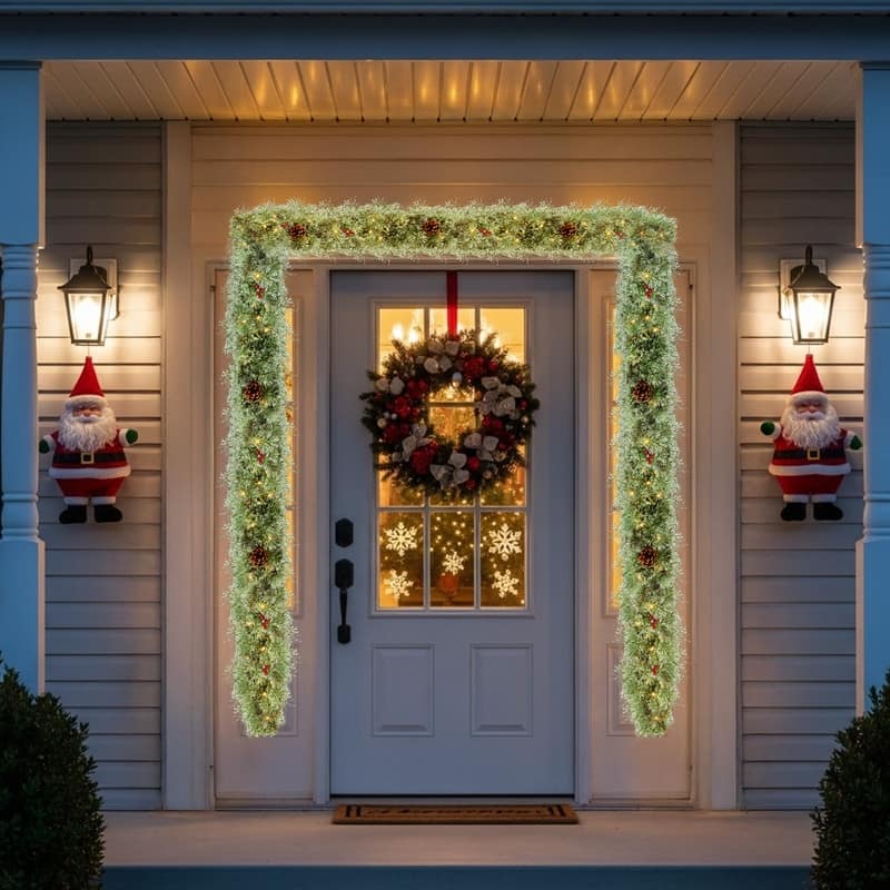 2 Pack 9FT Lighted Artificial Xmas Garland with 200 Warm Lights and 440 Tips and Red Berries