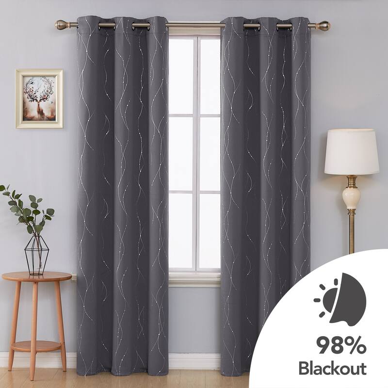 Deconovo Wave Line with Dots 42 Width Curtains Pair(2 Panel) - 42x95 Inch - Dark Grey
