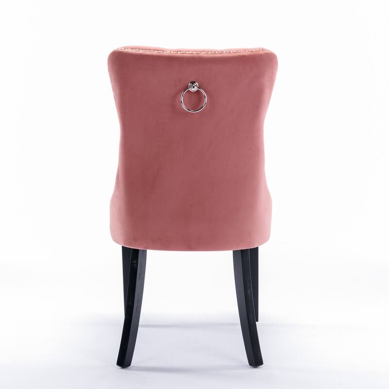 Set of 2 Velvet Tufted Upholstered Dining Chair with Wood Legs