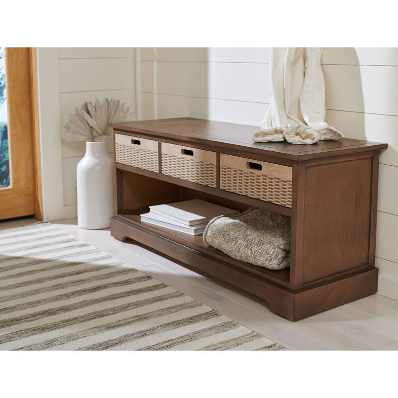 SAFAVIEH Landers 3-Drawer Bottom Shelf Storage Bench - 47.3" W x 15" L x 19" H