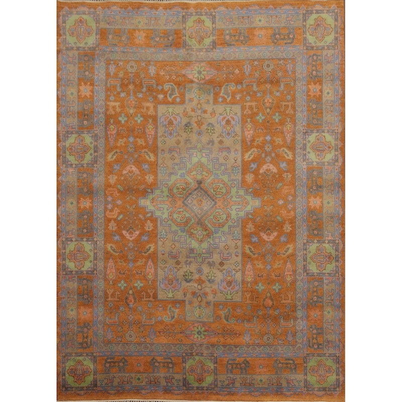 Hand Knotted Oriental 100% Wool Carpet Traditional Tribal Oranges & Rust Heriz (serapi) Area Rug - 10' 1'' X 8' 1''