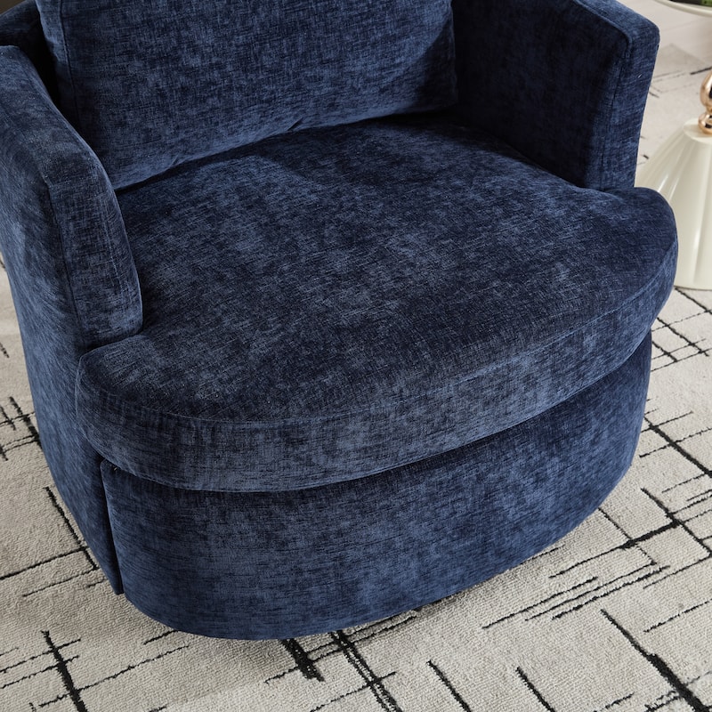 Upholstered Swivel Chair with Metal Base, Chenille Fabric Accent Chair with Curved Back, Living Room Single Sofa