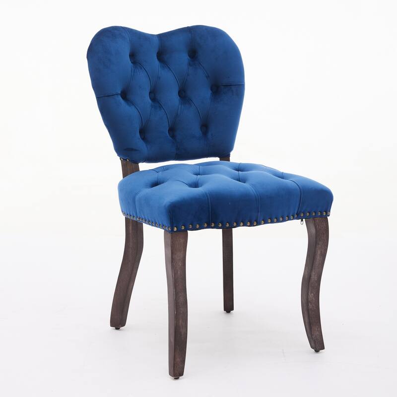 French Vintage Style Dining Chairs Set of 2, Upholstered Button Tufted Kitchen Chairs with Nailhead Trim