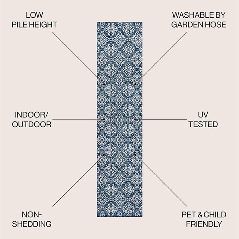 JONATHAN Y Maribel Traditional Mediterranean Tile Design Indoor/Outdoor Area Rug