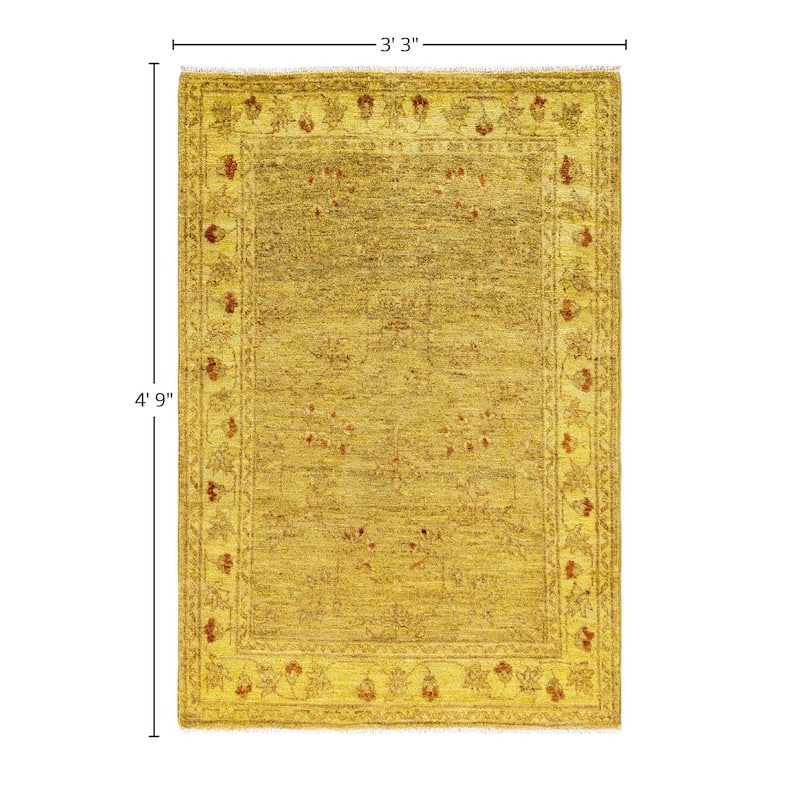 Overdyed One-of-a-Kind Hand-Knotted Area Rug - Yellow - 3' 3" x 4' 9"